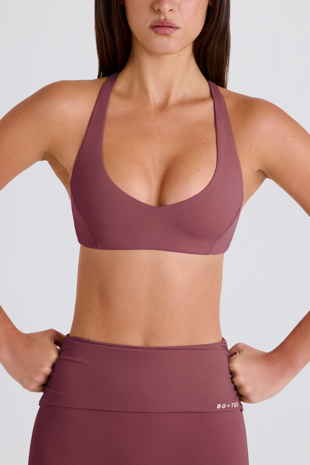 Four-Way Stretch Crossback V-Neck Sports Bra in Acai