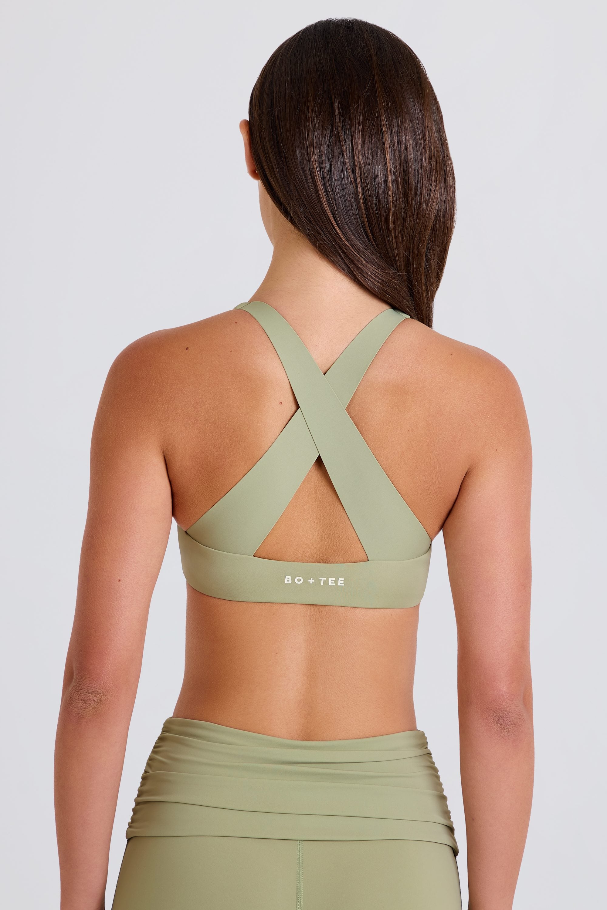 Four-Way Stretch Crossback V-Neck Sports Bra in Matcha