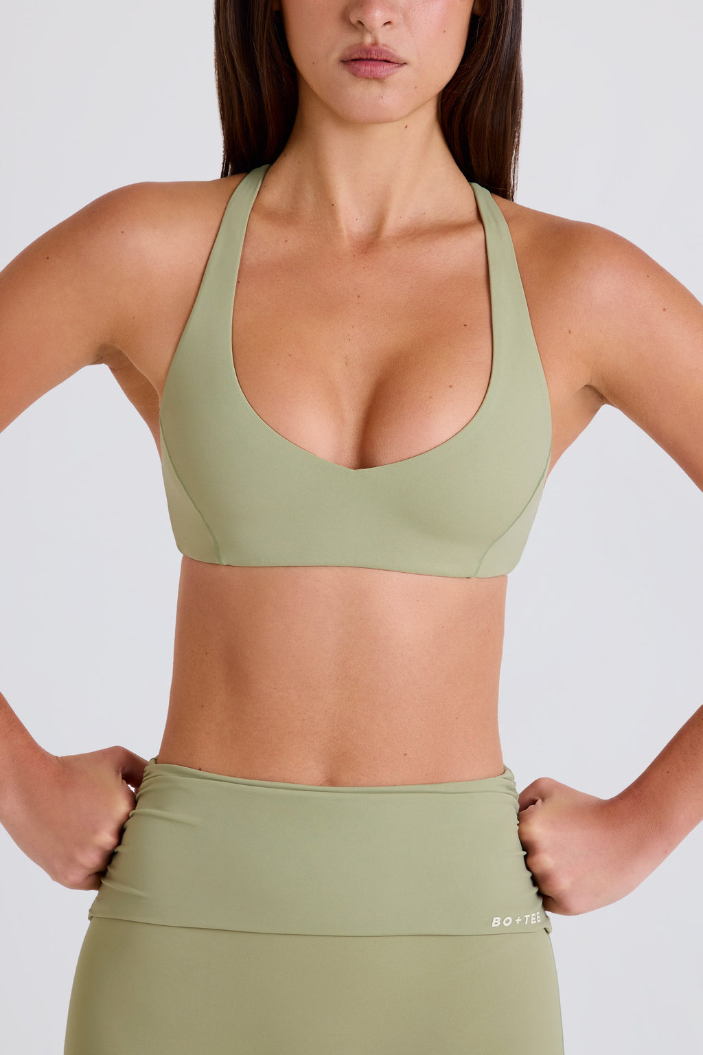 Four-Way Stretch Crossback V-Neck Sports Bra in Matcha