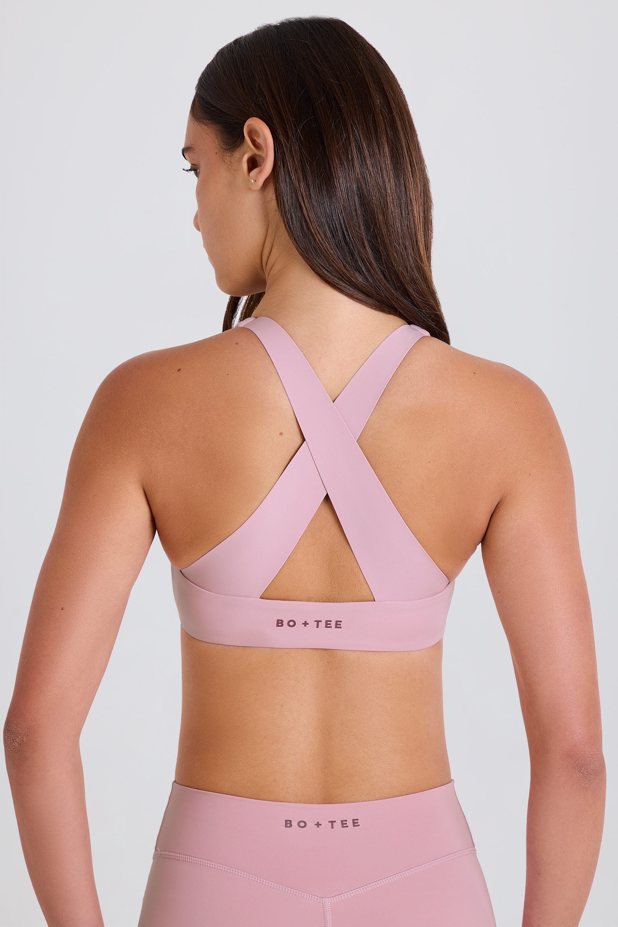 Four-Way Stretch Crossback V-Neck Sports Bra in Mauve