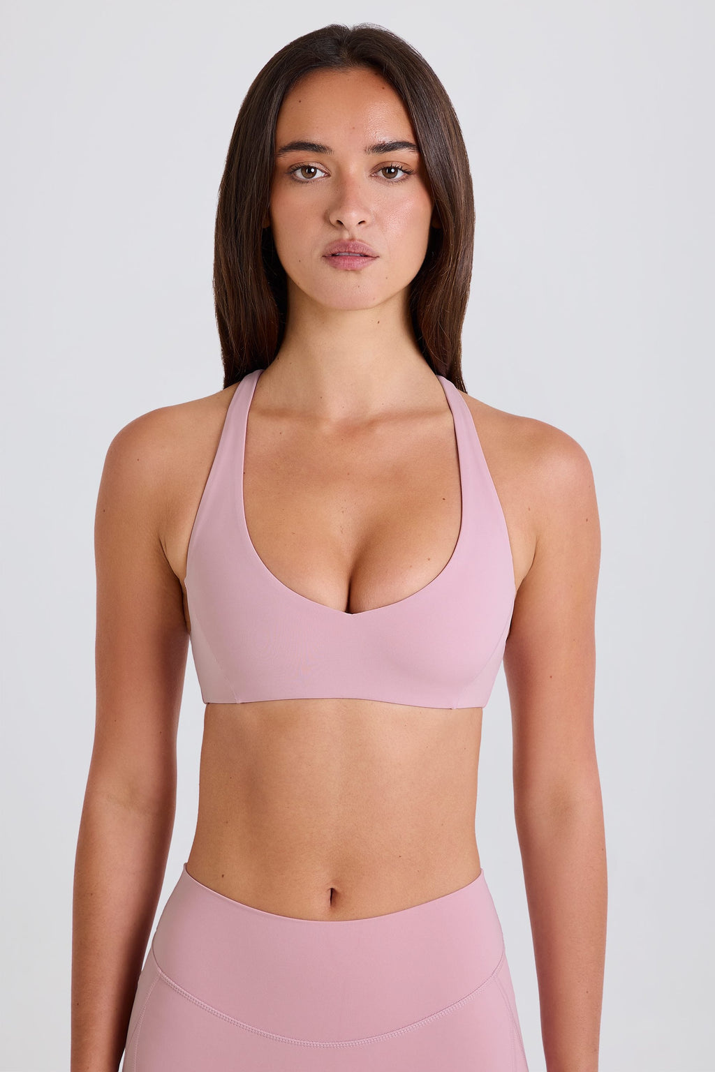 Four-Way Stretch Crossback V-Neck Sports Bra in Mauve