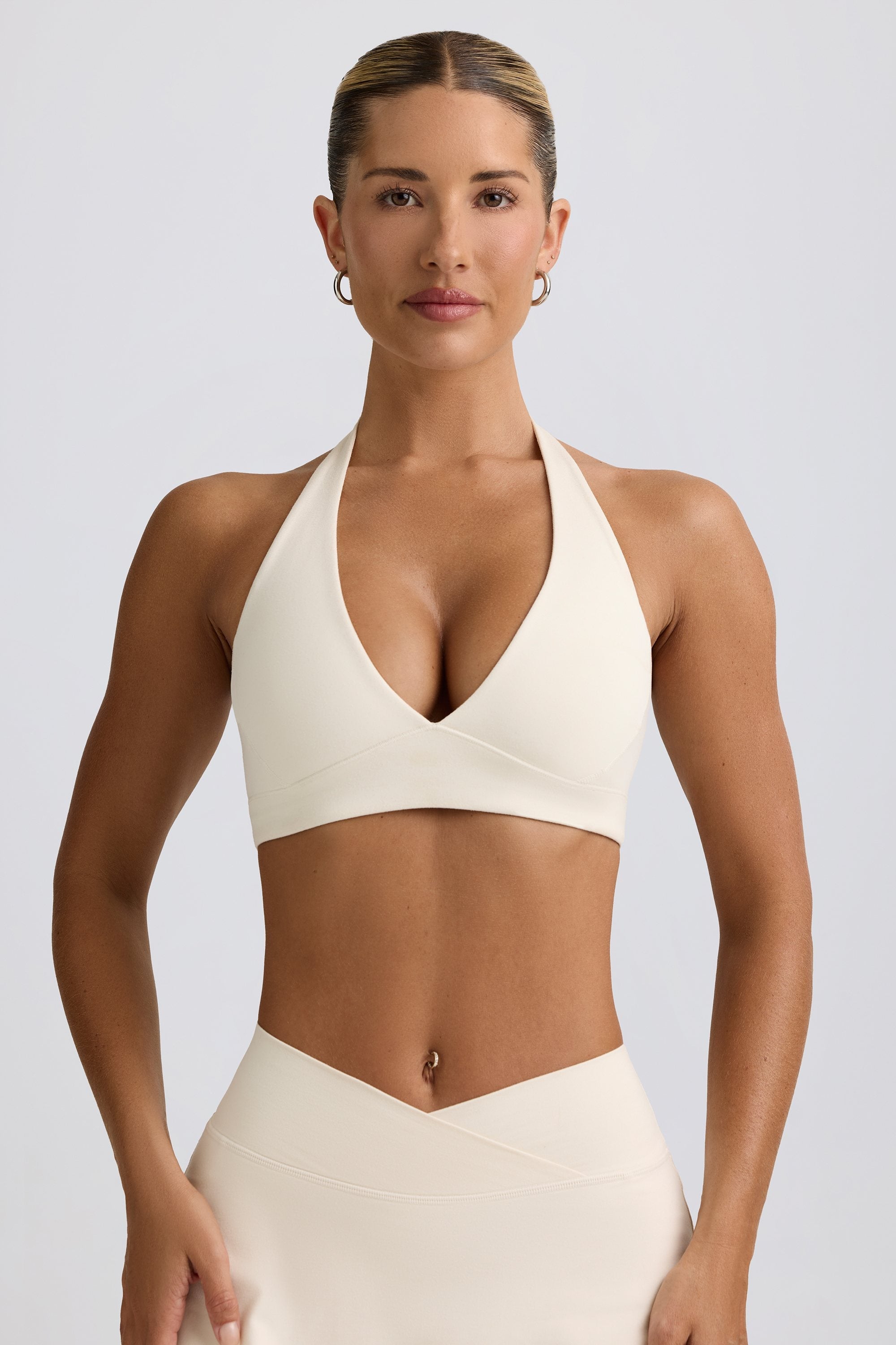 V-Neck Sports Bra in Ivory Marl