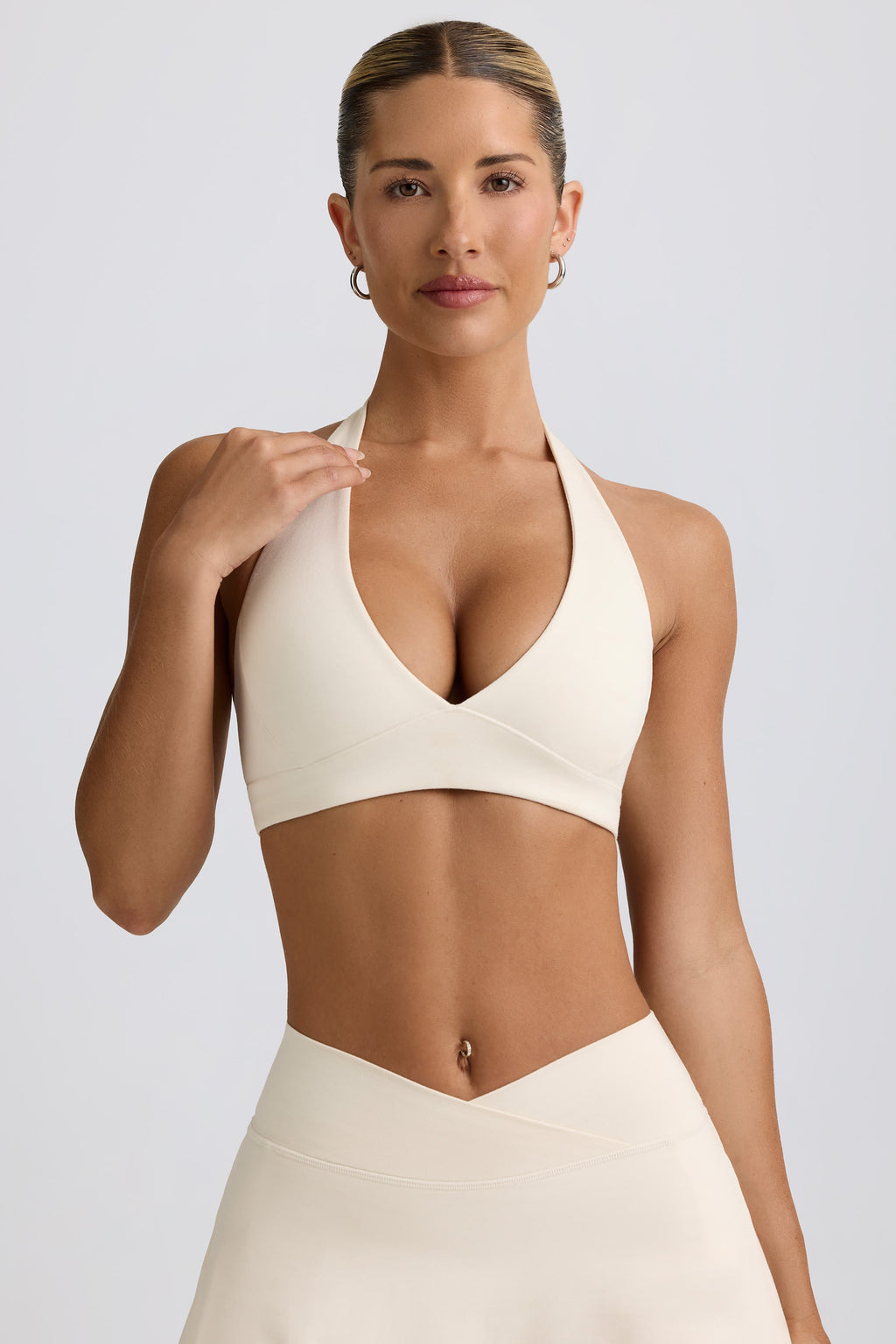 V-Neck Sports Bra in Ivory Marl