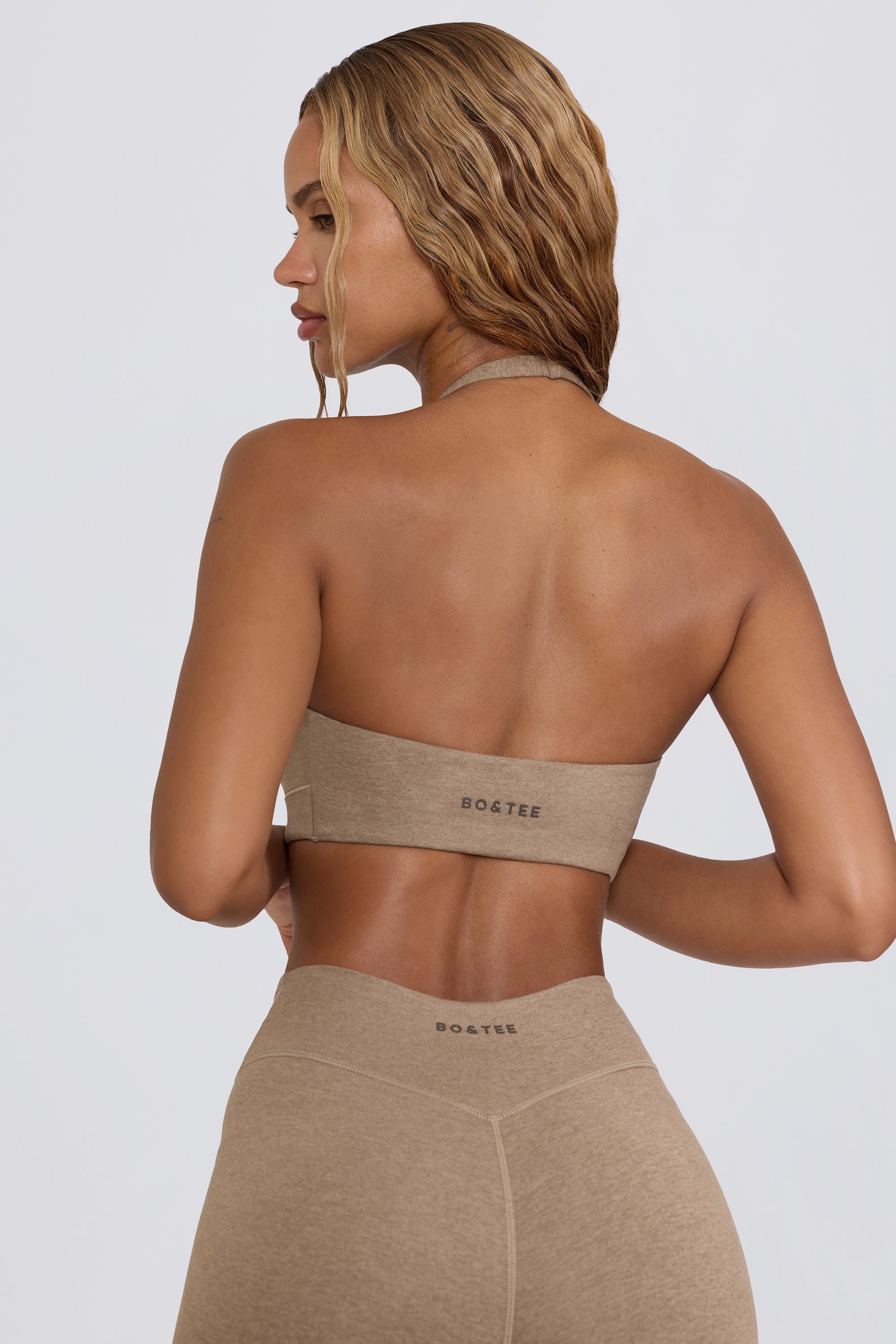 V-Neck Sports Bra in Mocha Marl