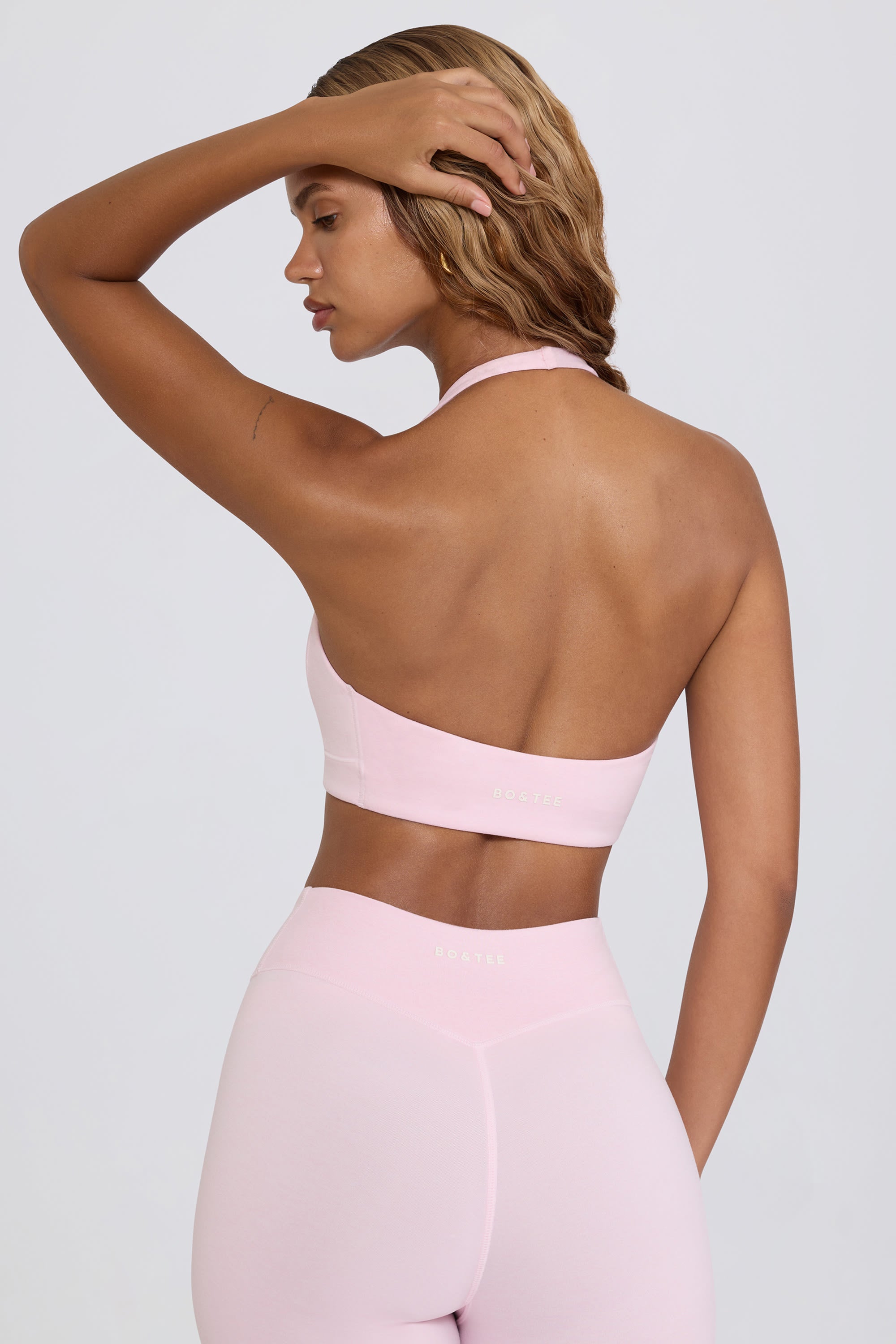 V-Neck Sports Bra in Pale Pink Marl