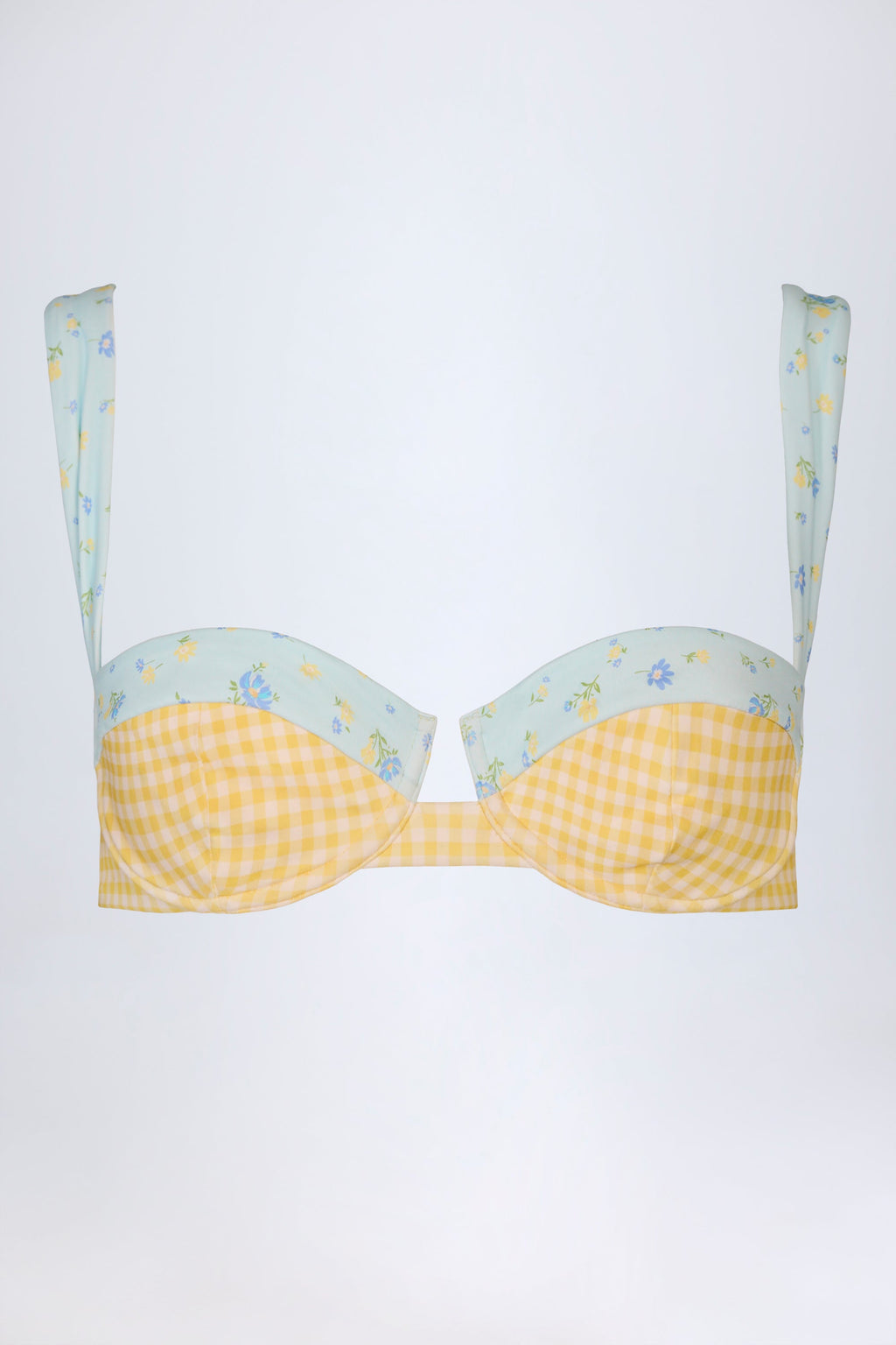 Underwired Balconette Bikini Top in Yellow Gingham