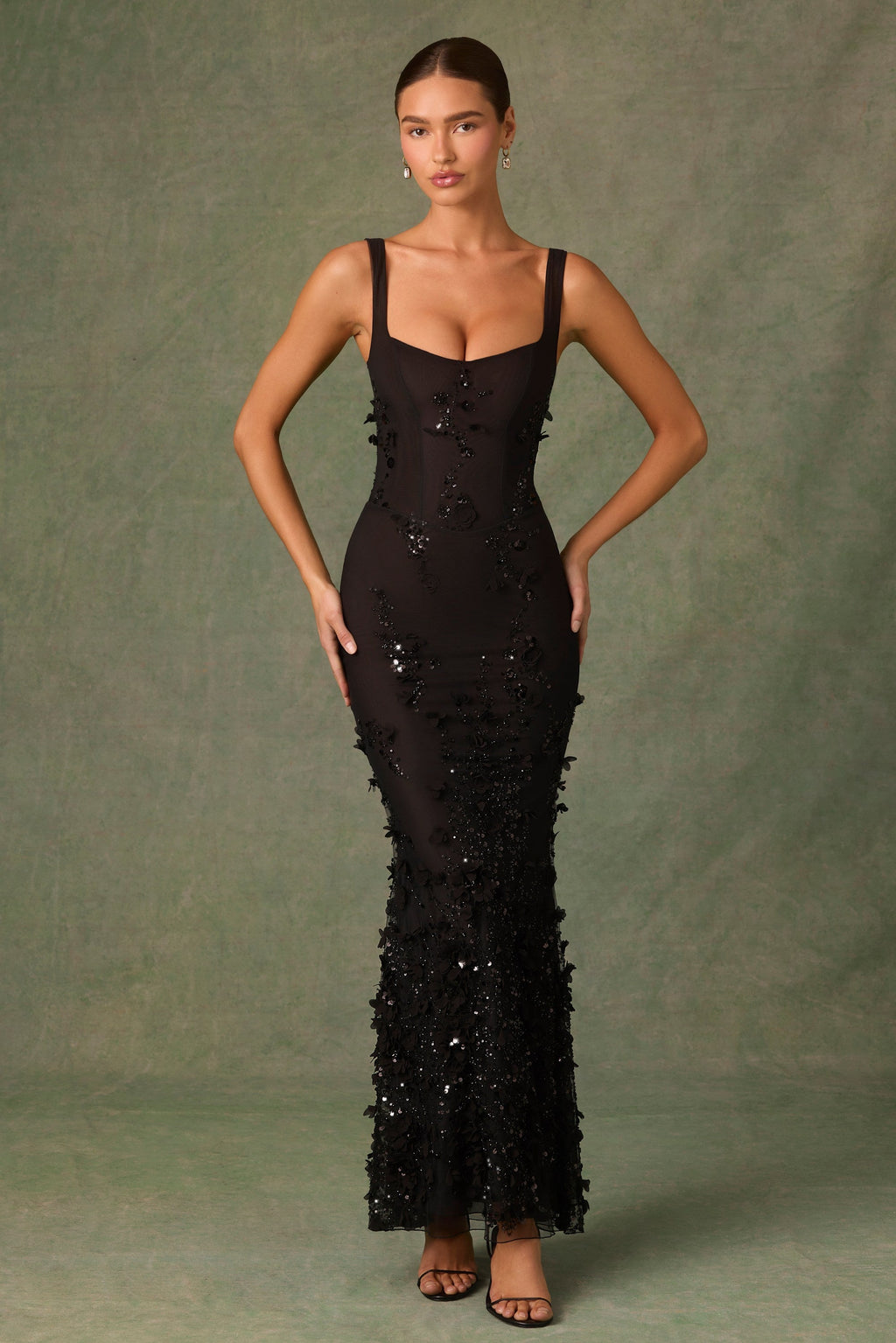 Embellished Fishtail Corset Gown in Black