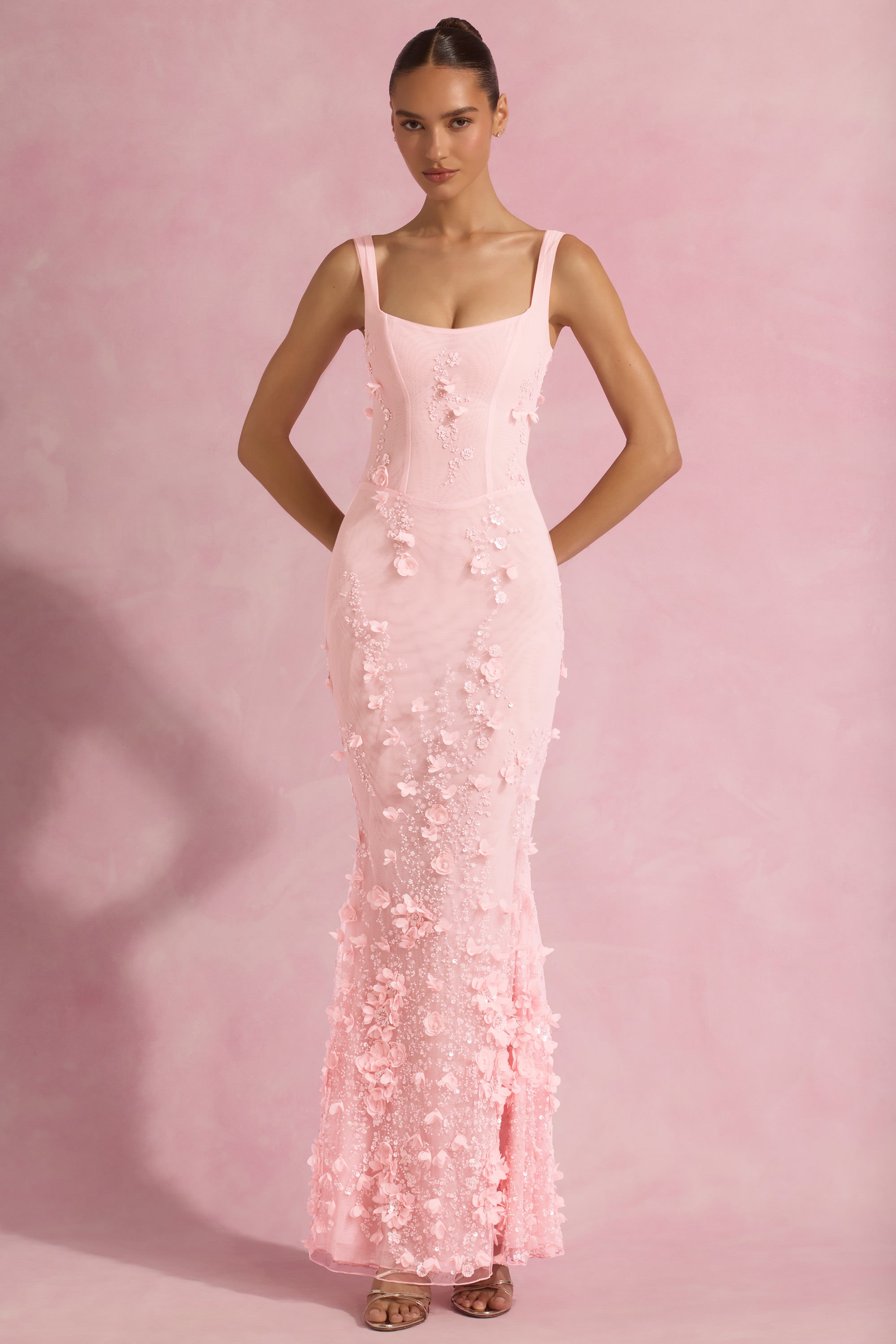 Embellished Fishtail Corset Gown in Pink