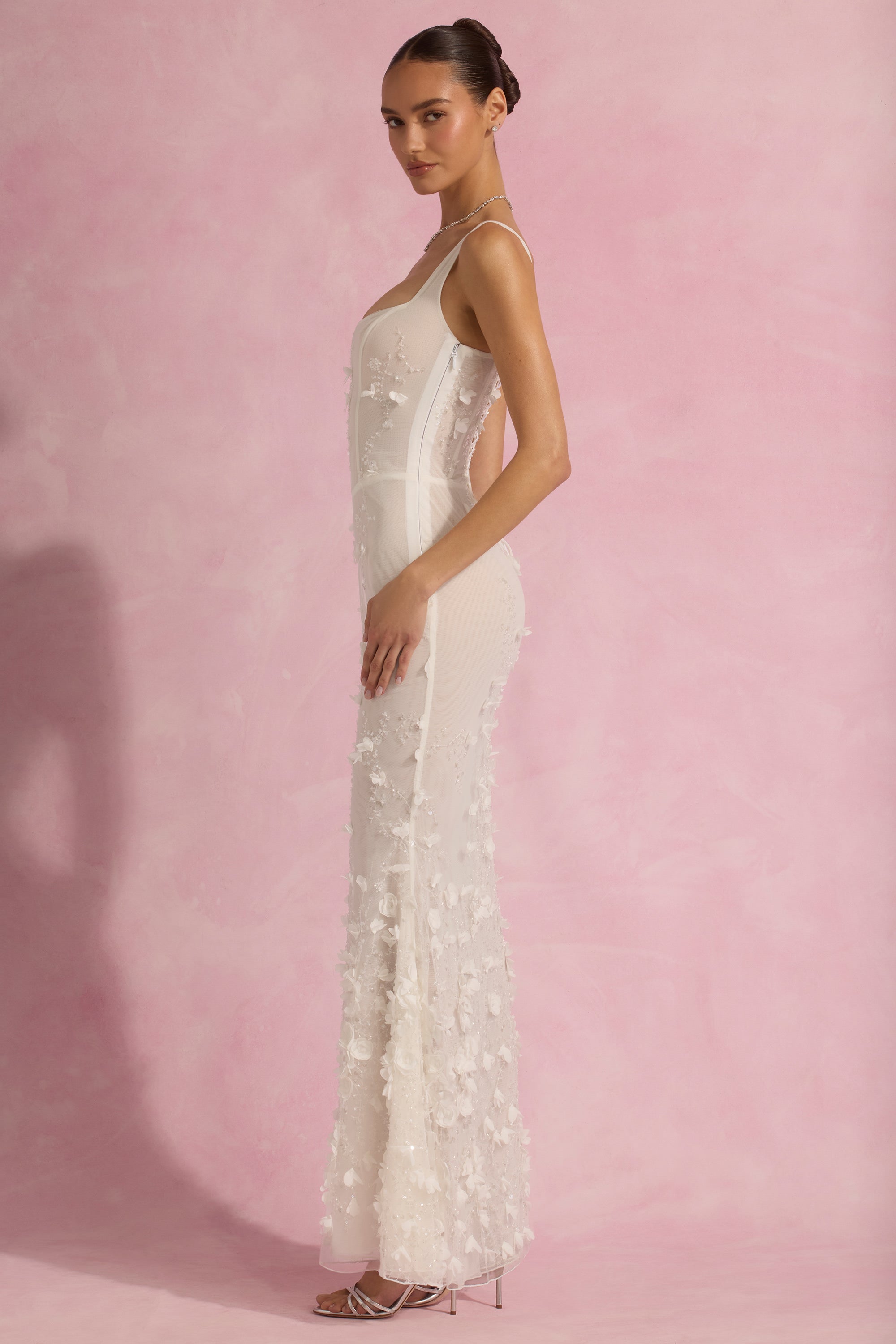 Embellished Fishtail Corset Gown in White