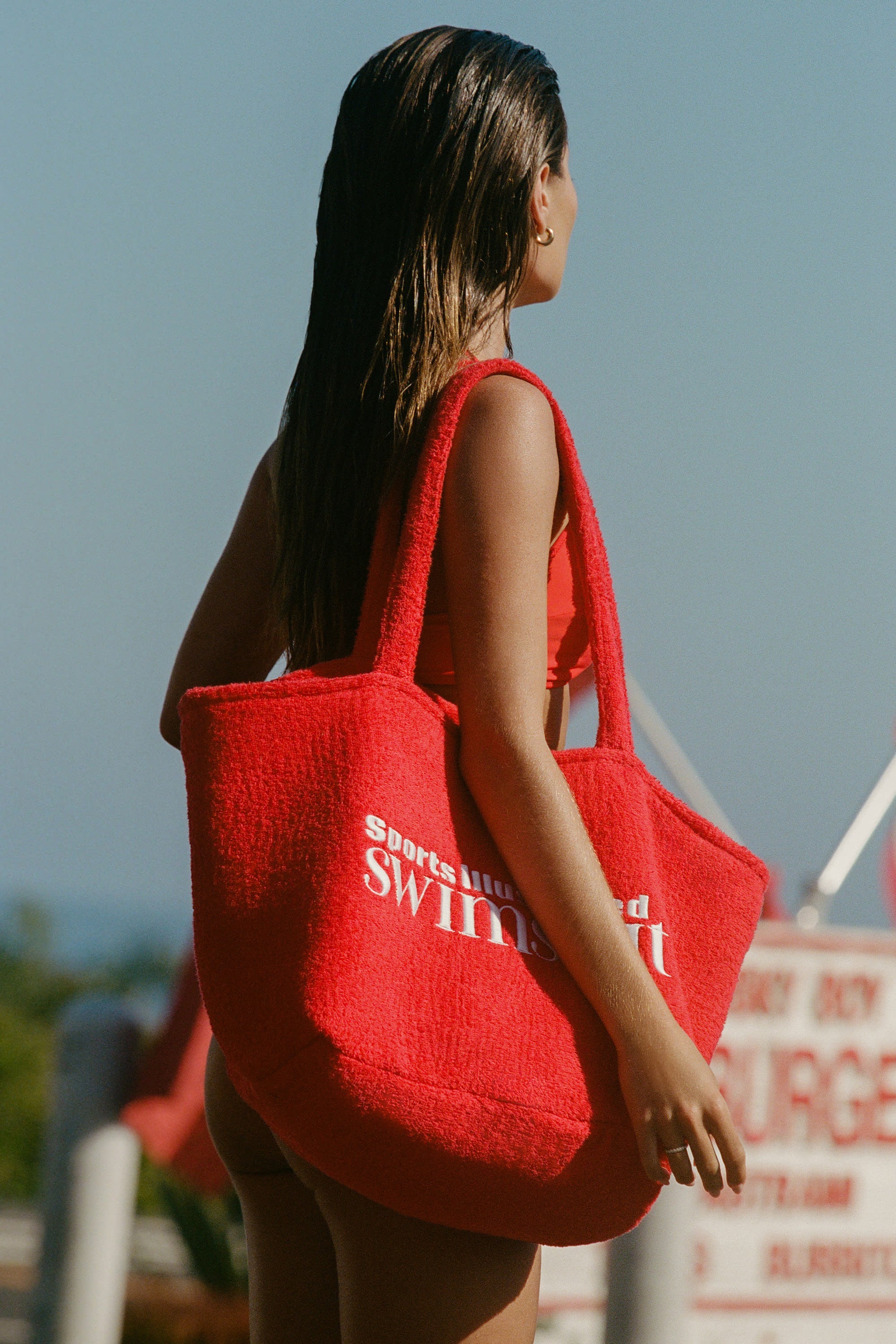 Towelling Tote Bag in Fiery Red