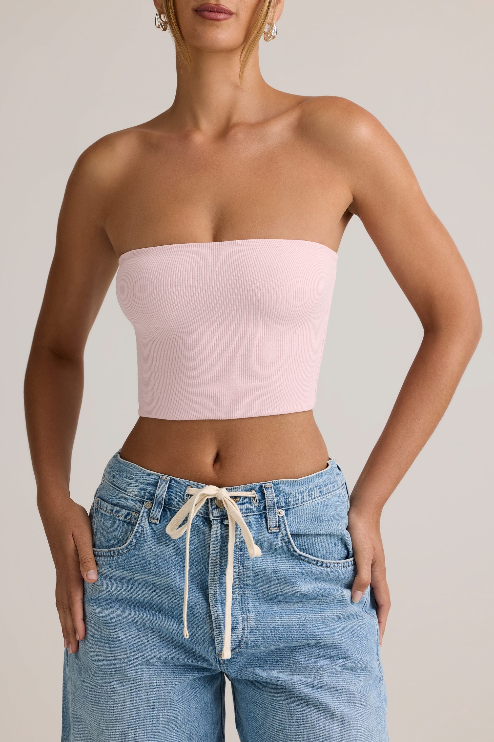 Modal Strapless Crop Top in Baby Pink