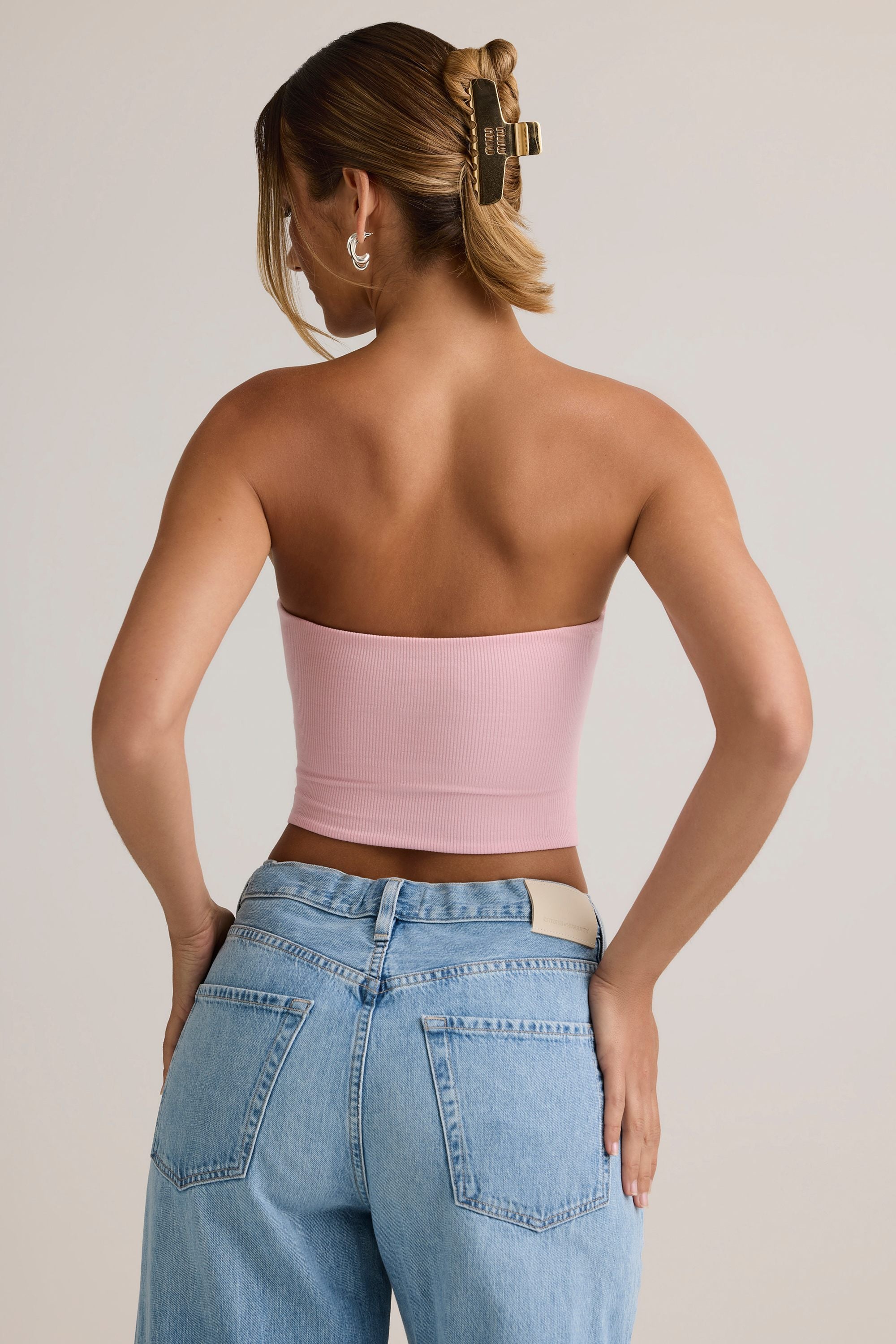 Modal Strapless Crop Top in Baby Pink