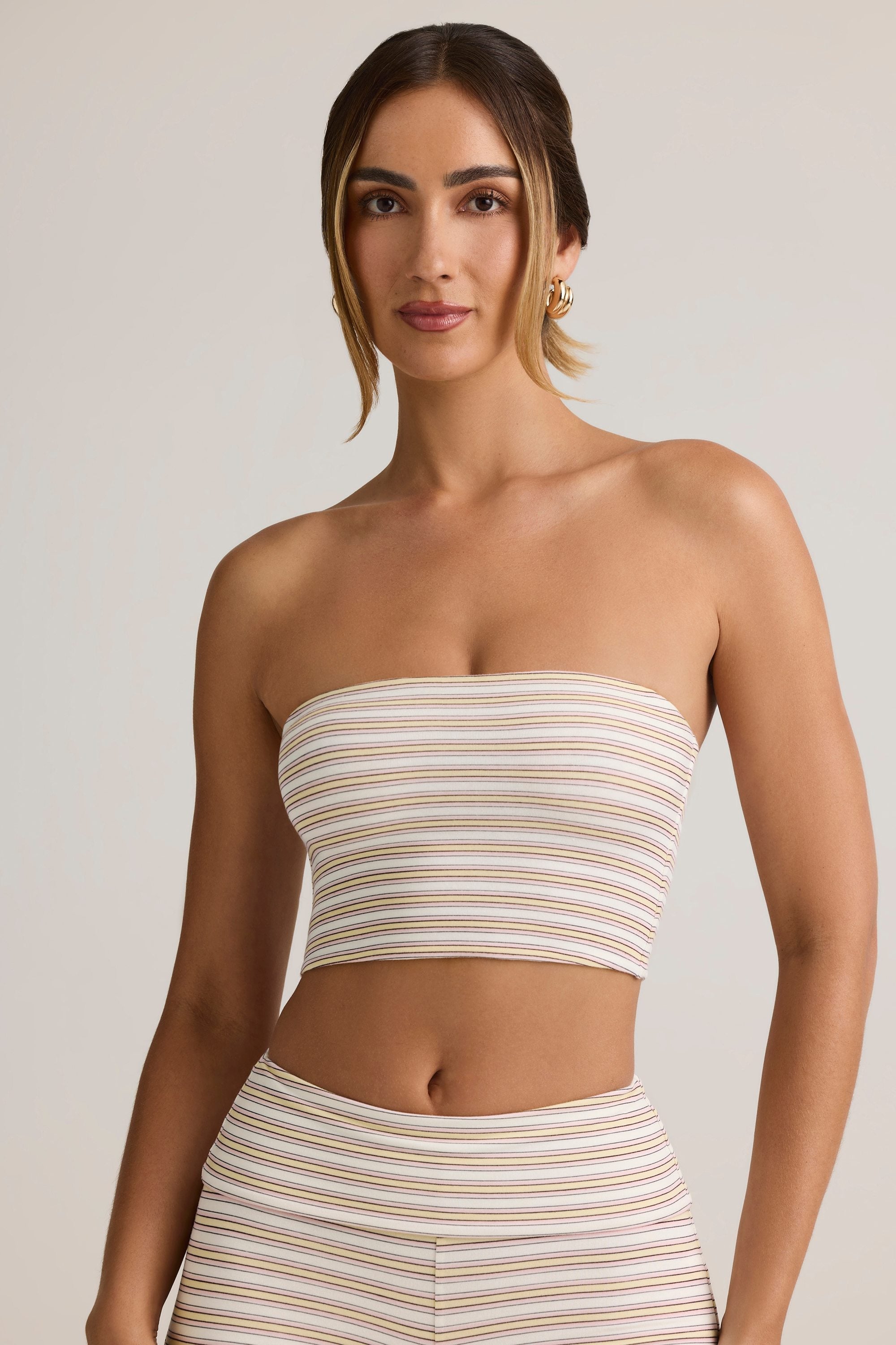 Modal Strapless Crop Top in Pink Yellow Stripe