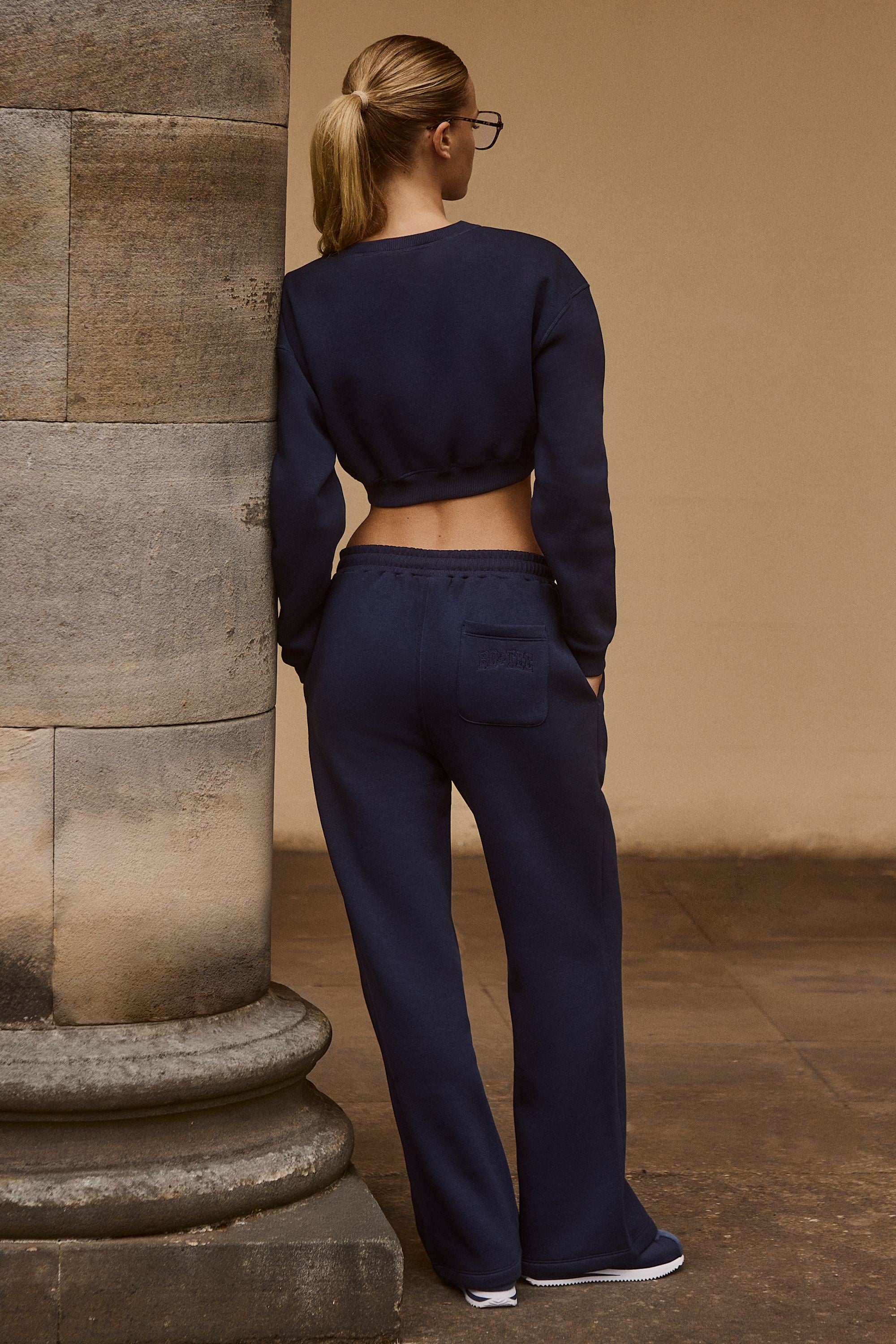 Premium Brushed Jersey Wide-Leg Joggers in Classic Navy