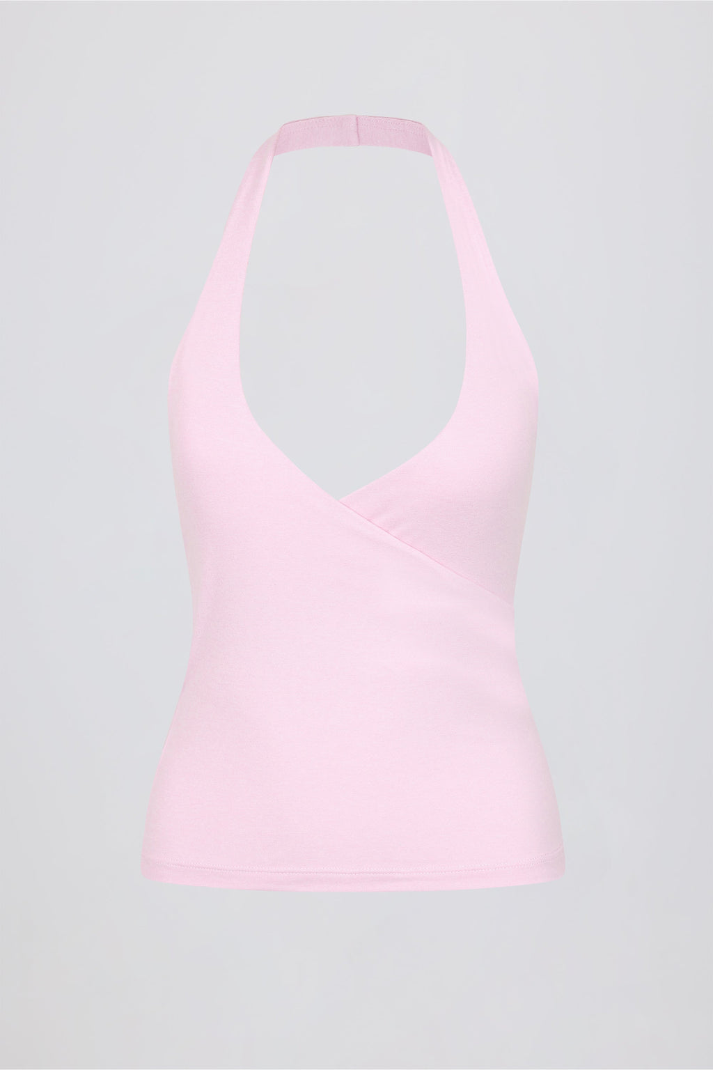 Wrap Halterneck Tank Top in Pale Pink Marl