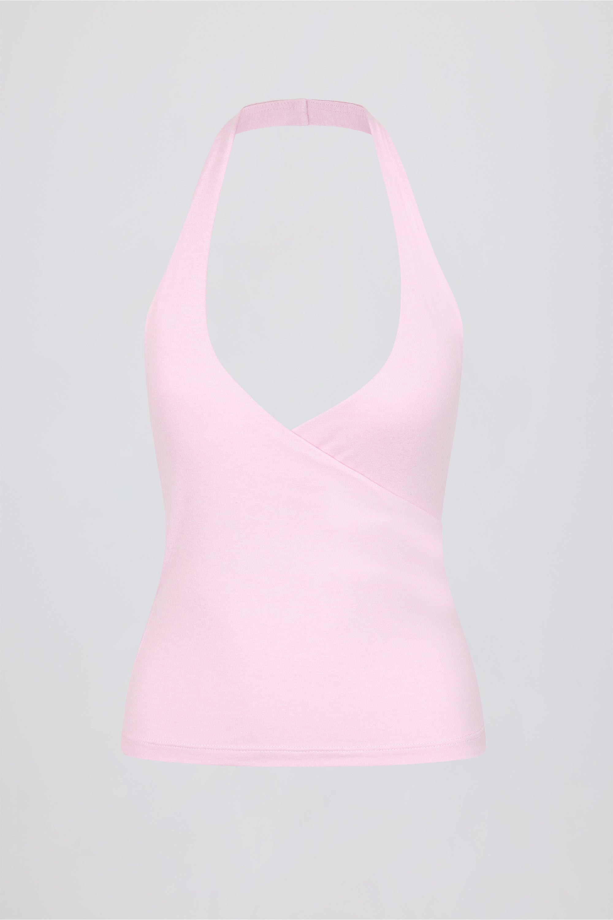 Wrap Halterneck Tank Top in Pale Pink Marl