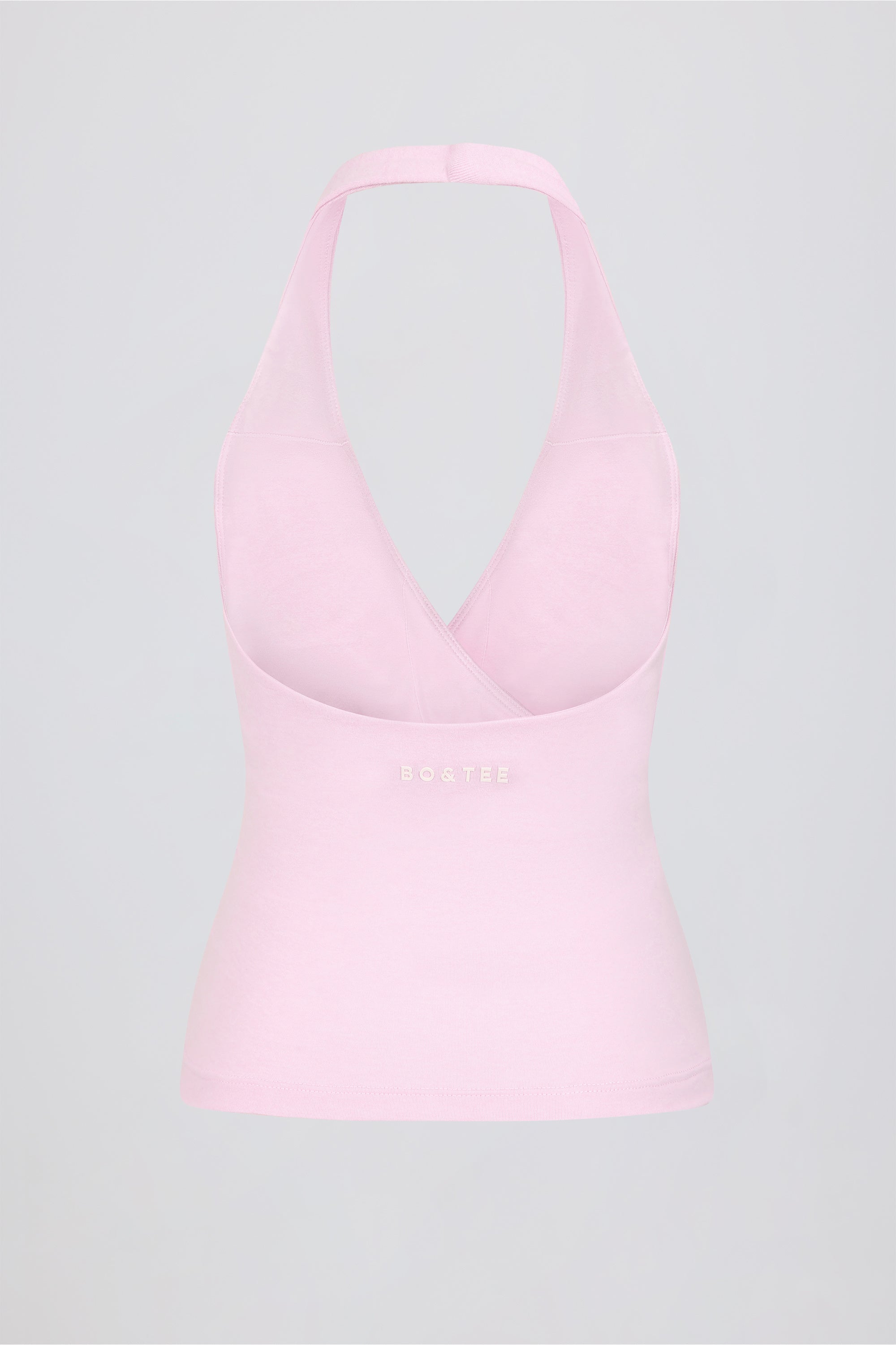 Wrap Halterneck Tank Top in Pale Pink Marl