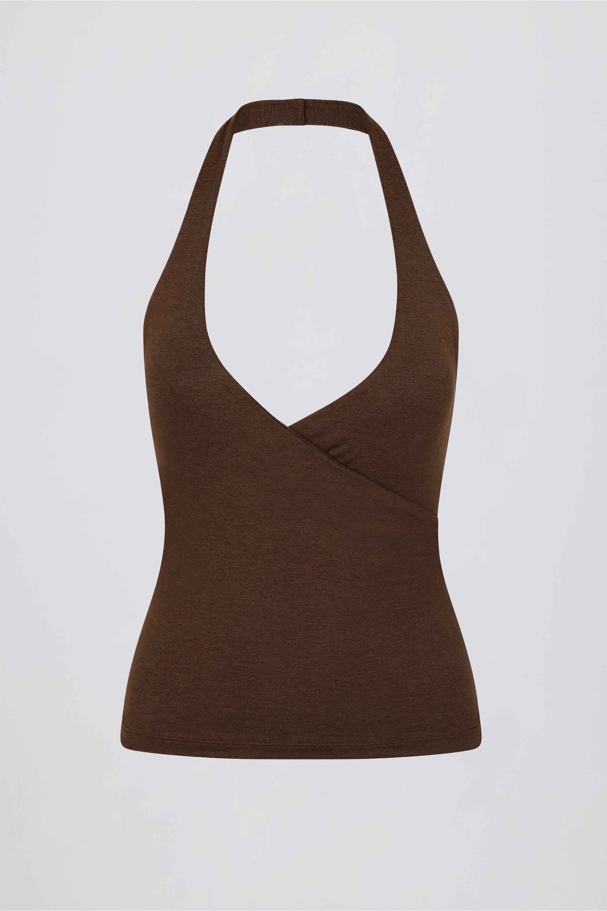 Wrap Halterneck Tank Top in Pecan Marl