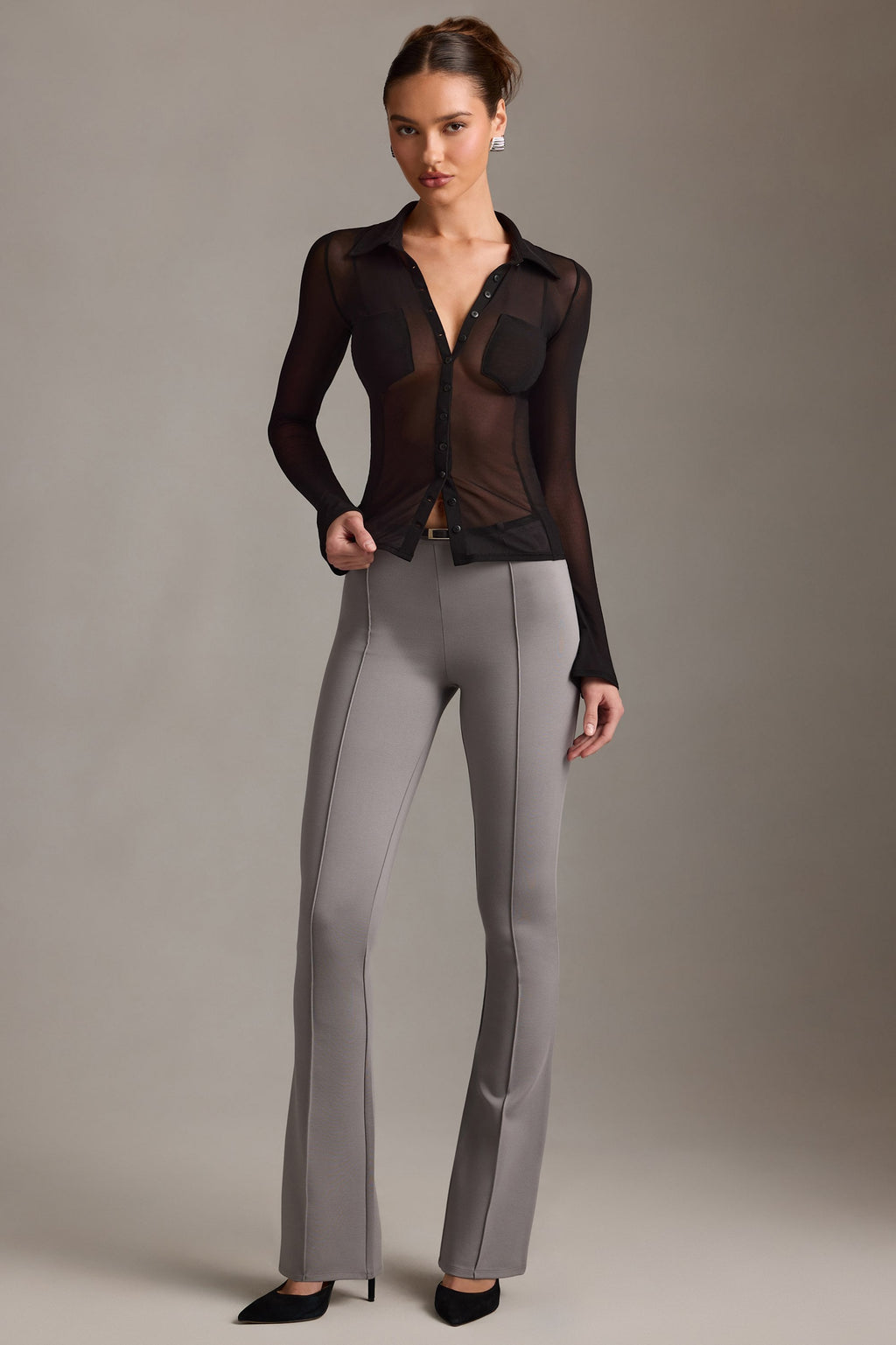 Sheer Long-Sleeve Shirt in Black