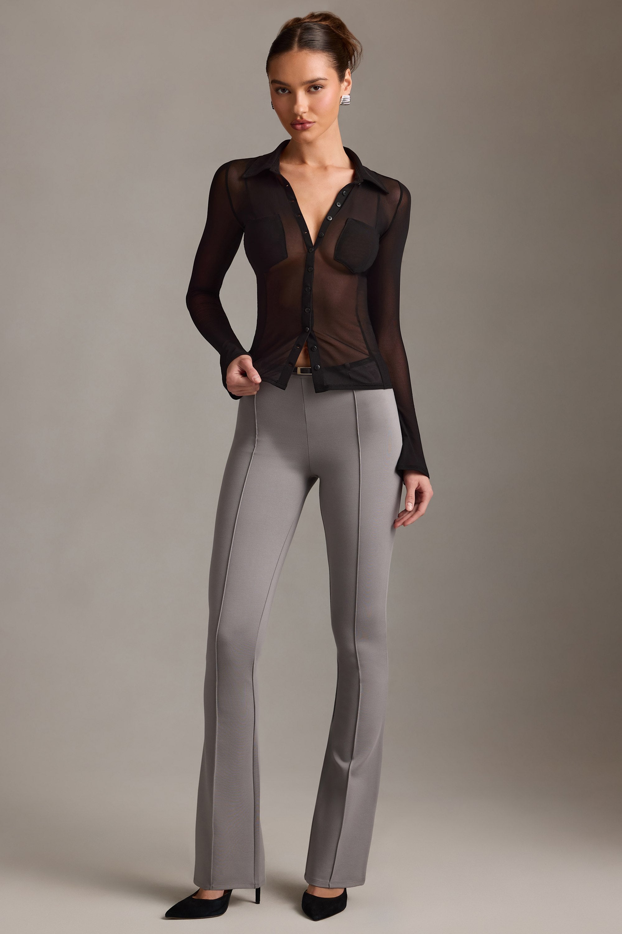 Sheer Long-Sleeve Shirt in Black