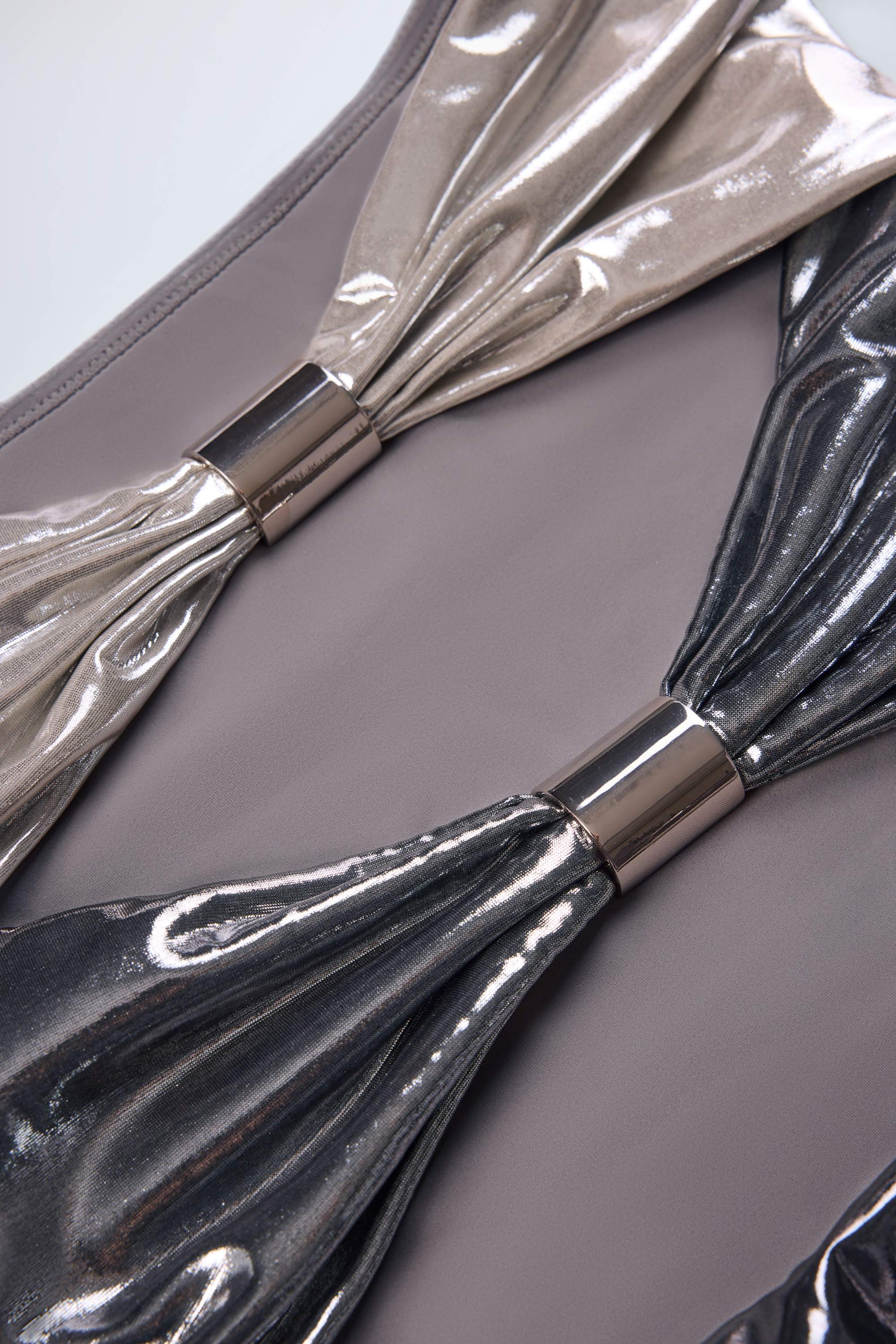 Panelled Cut-out Swimsuit in Silver Chrome