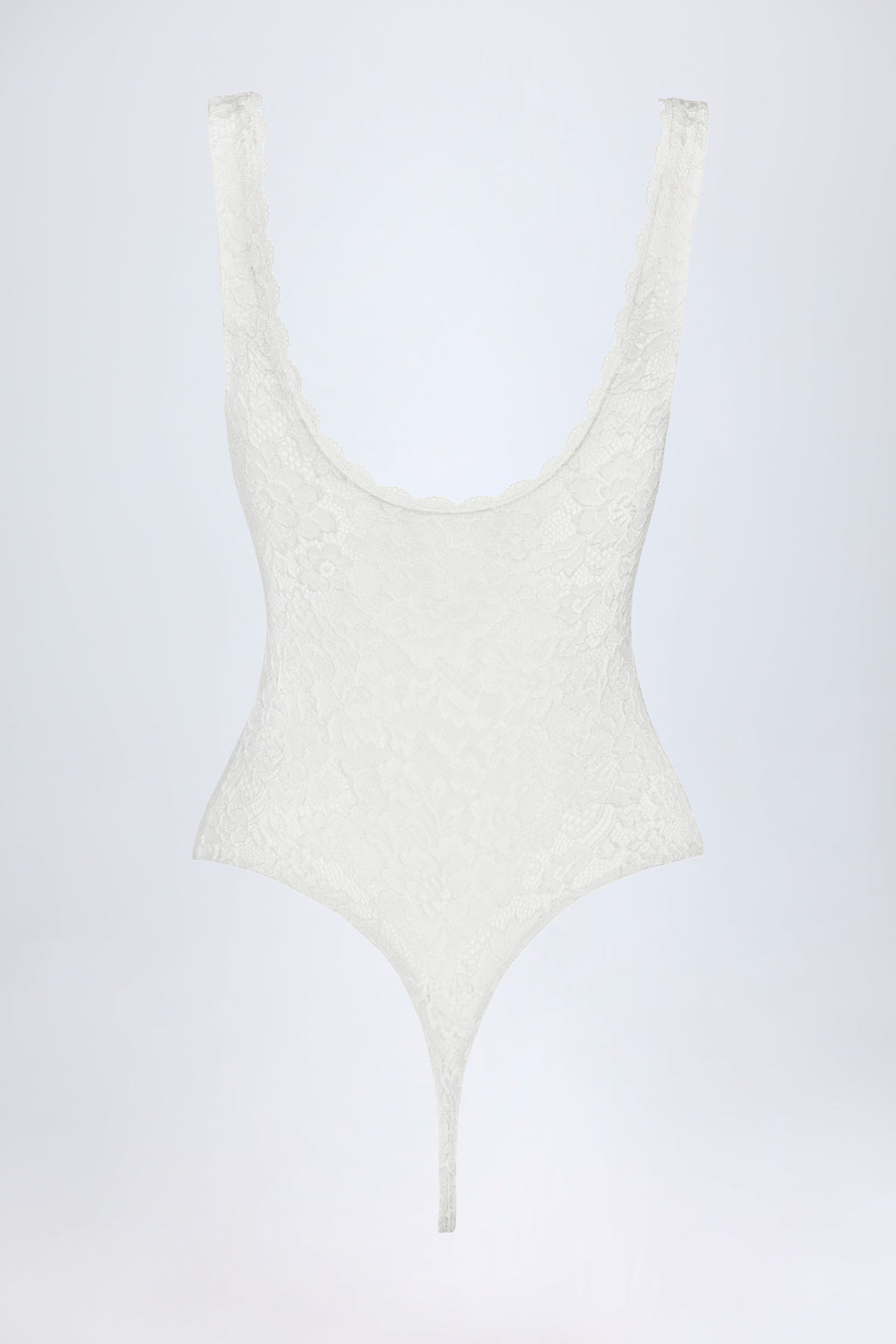 Plunge-Neck Lace Bodysuit in White