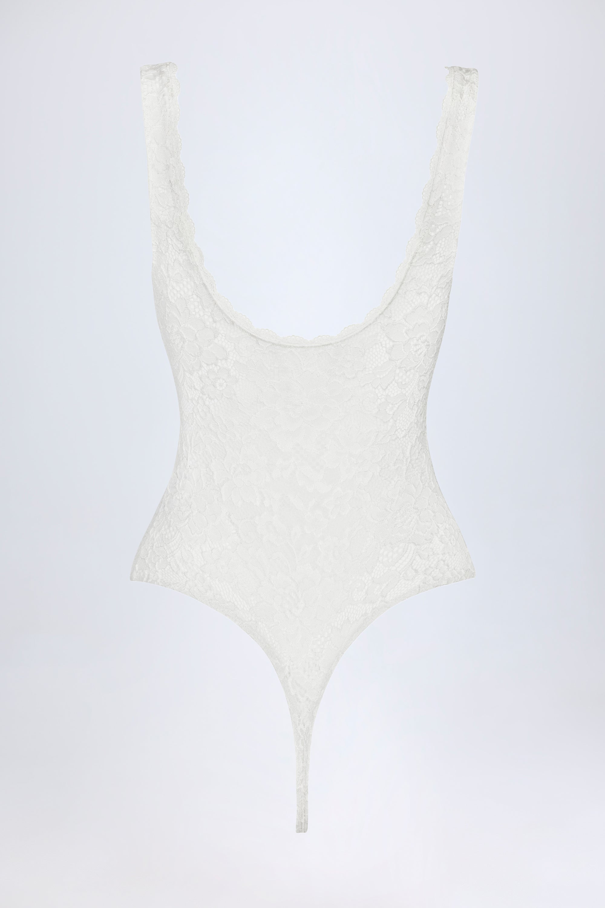 Plunge-Neck Lace Bodysuit in White