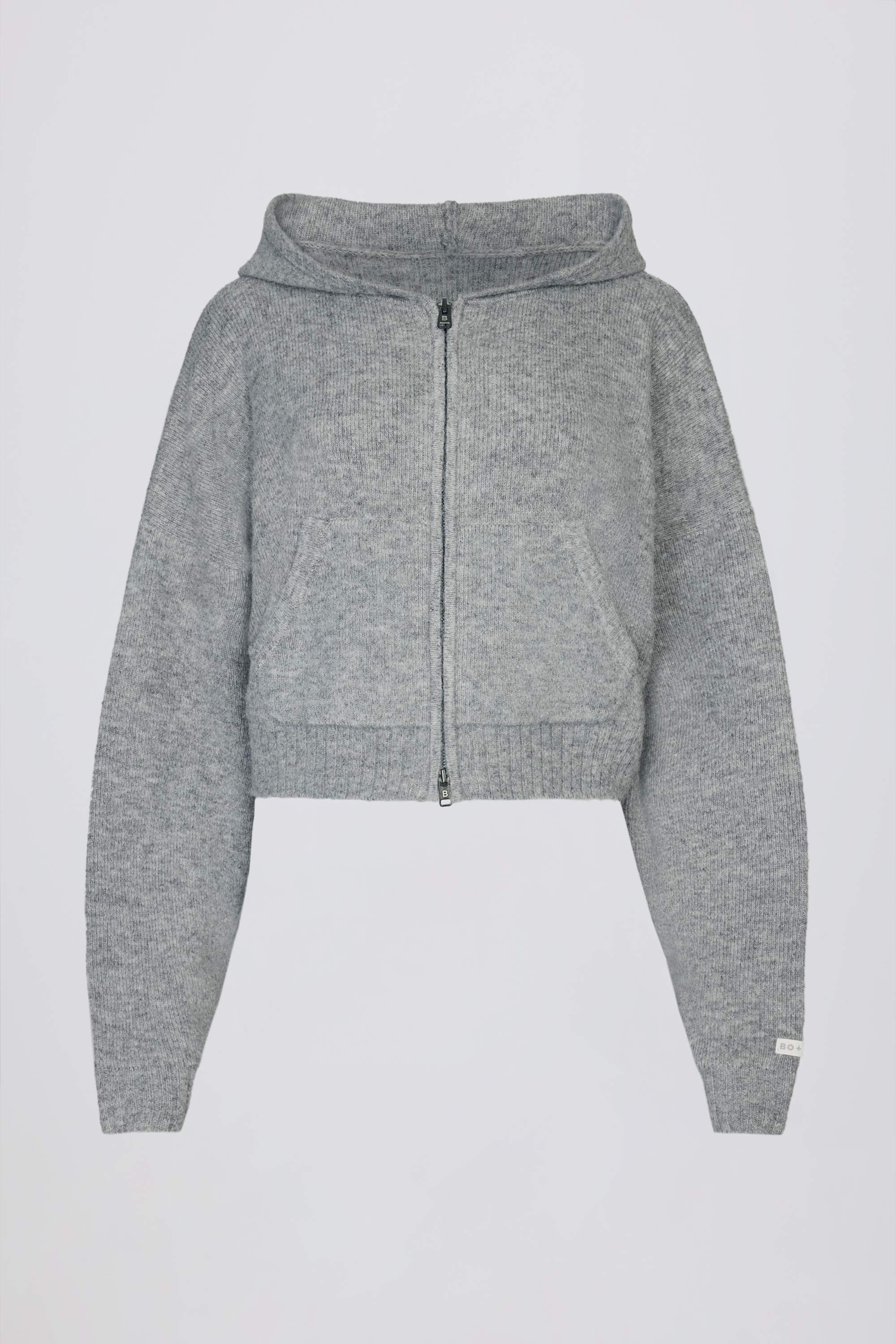 Soft Knit Zip-Up Cropped Hoodie in Grey