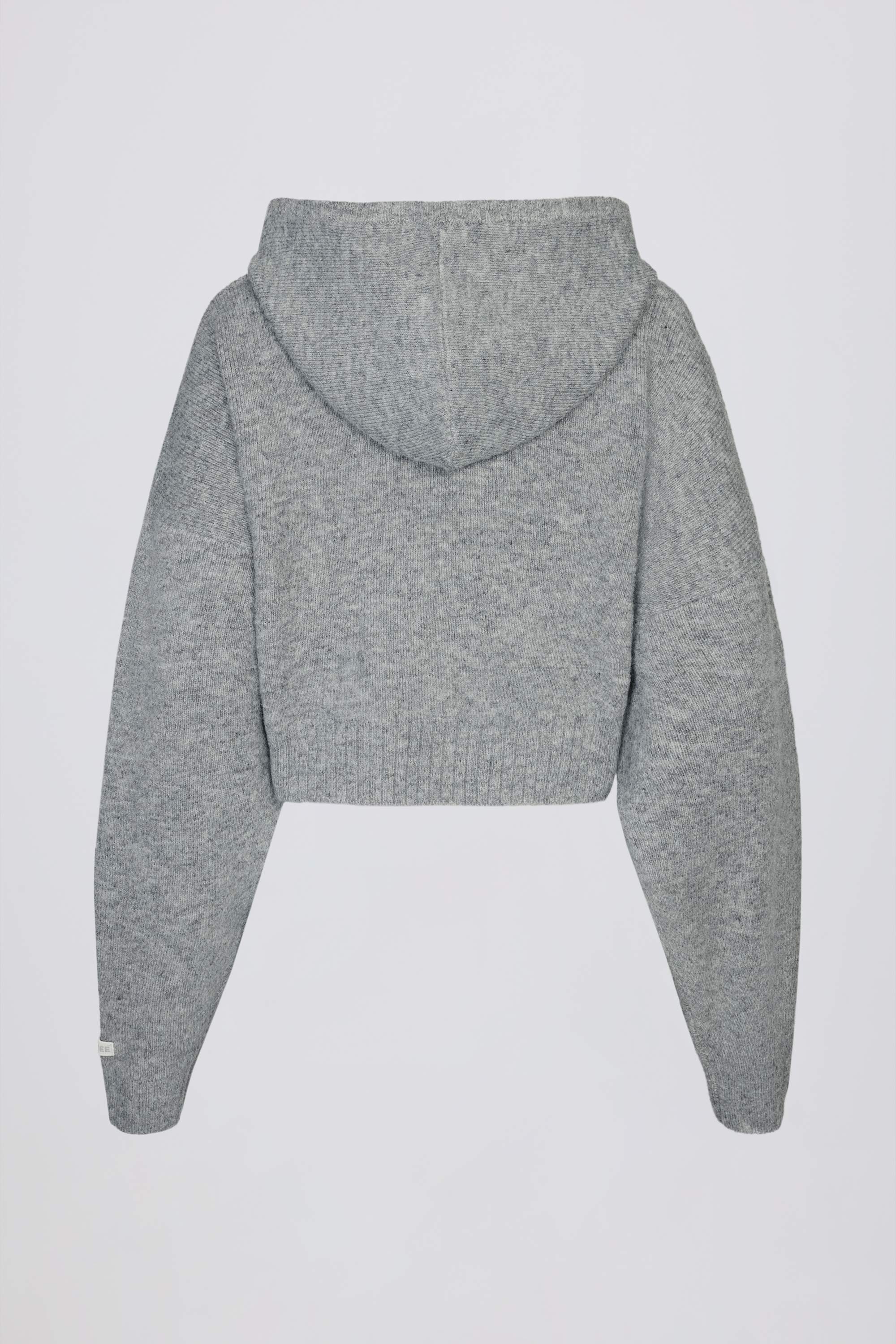 Soft Knit Zip-Up Cropped Hoodie in Grey