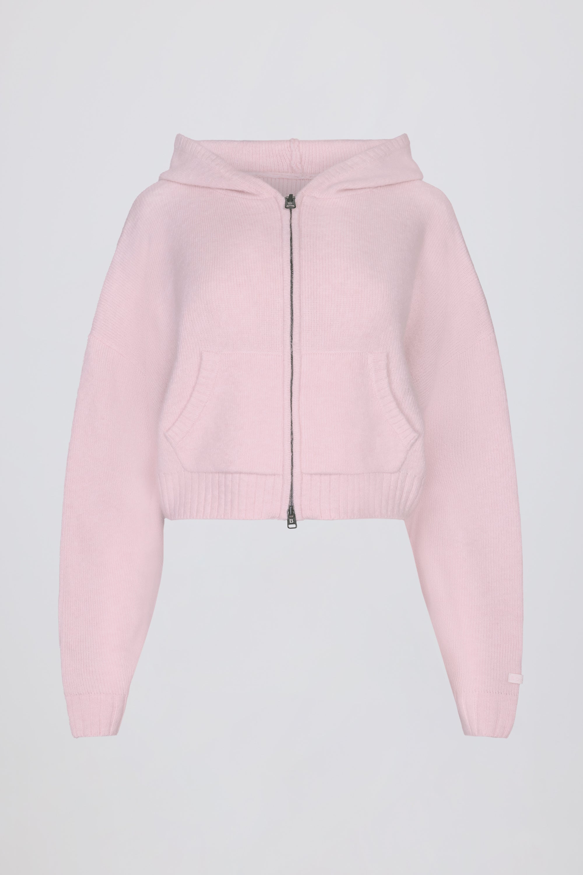 Soft Knit Zip-Up Cropped Hoodie in Soft Pink