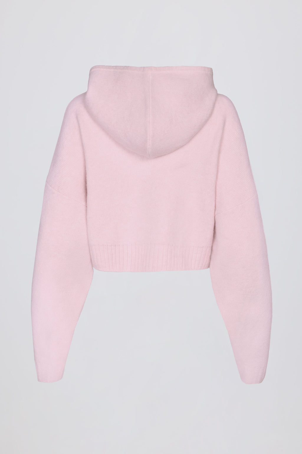 Soft Knit Zip-Up Cropped Hoodie in Soft Pink
