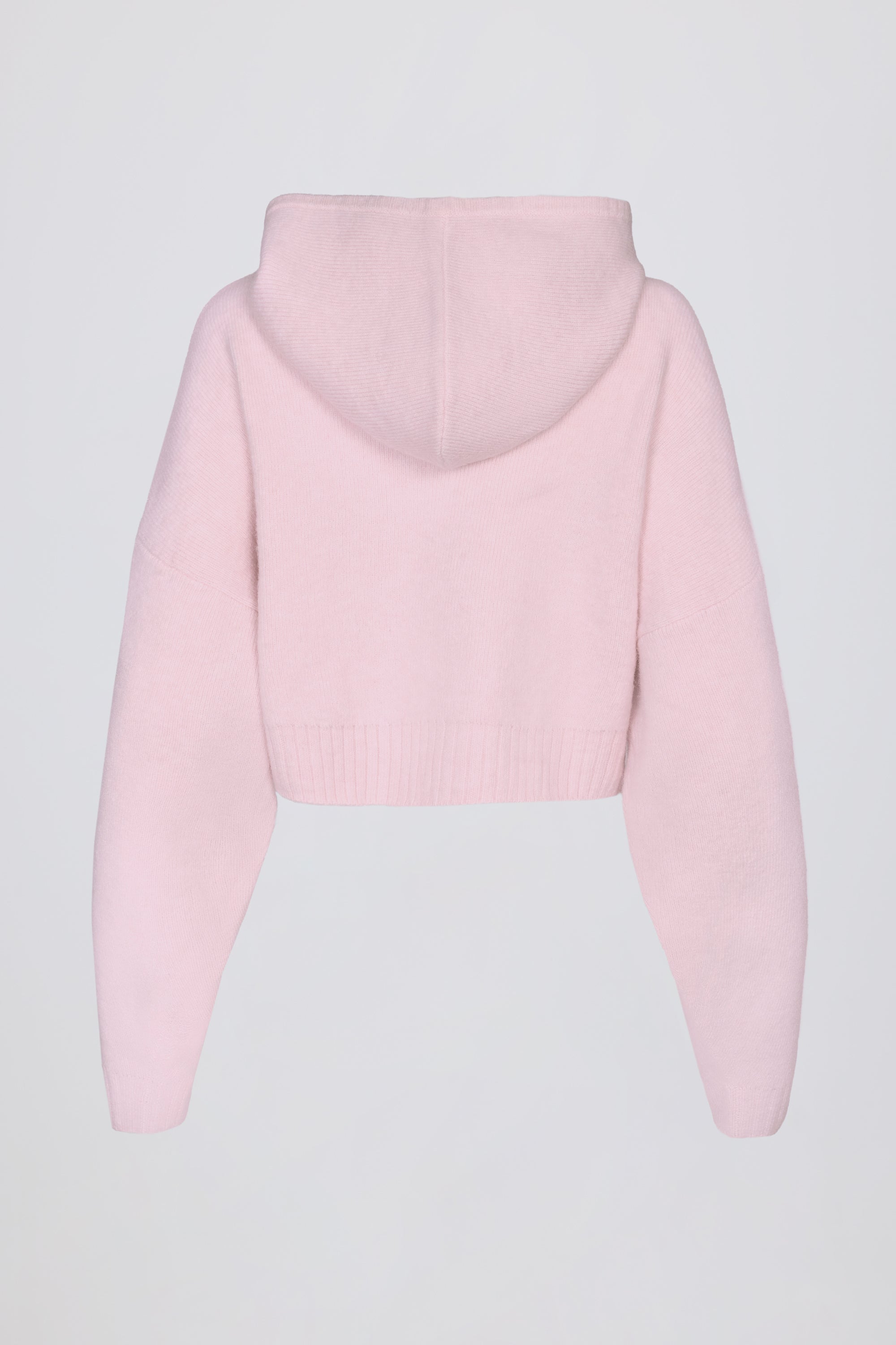 Soft Knit Zip-Up Cropped Hoodie in Soft Pink